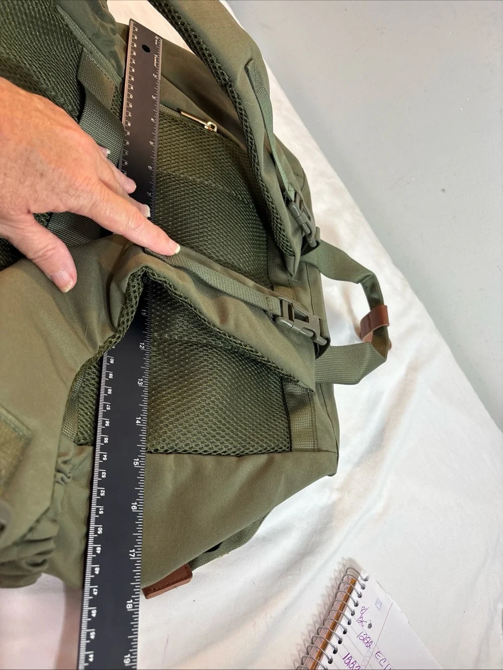 Mommore Brand Olive Green Canvas Travel Backpack with Brown Trim
